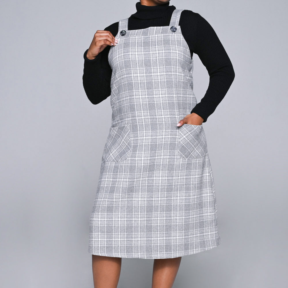 Plus Size Check Print Pinafore Dress
