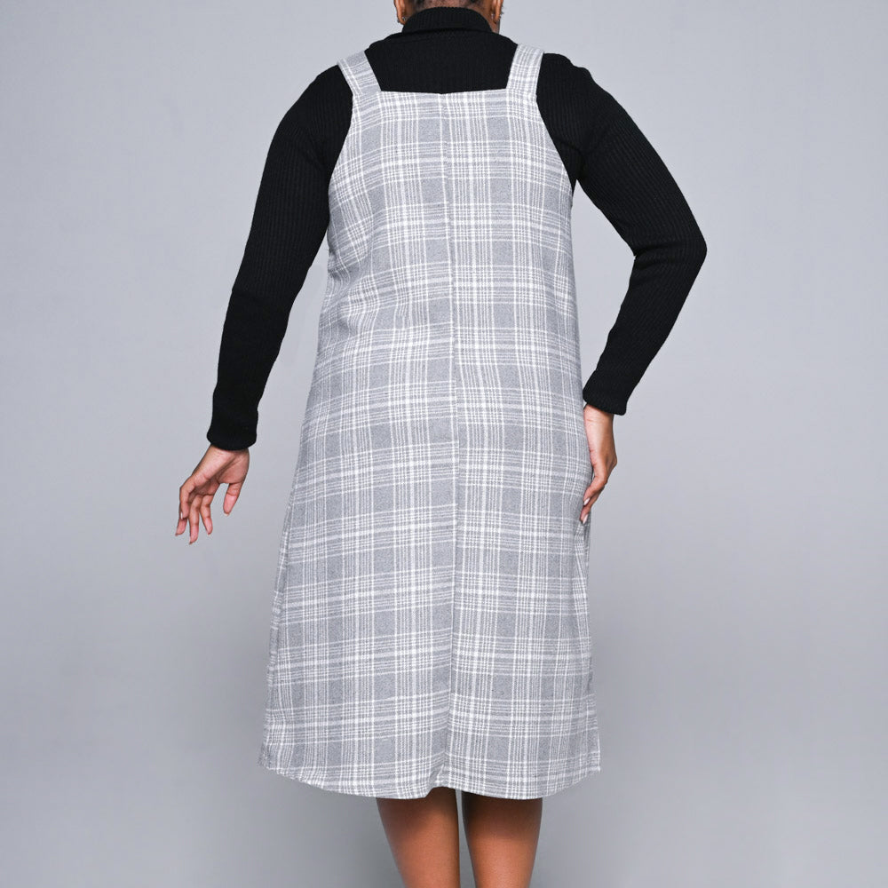 Plus Size Check Print Pinafore Dress