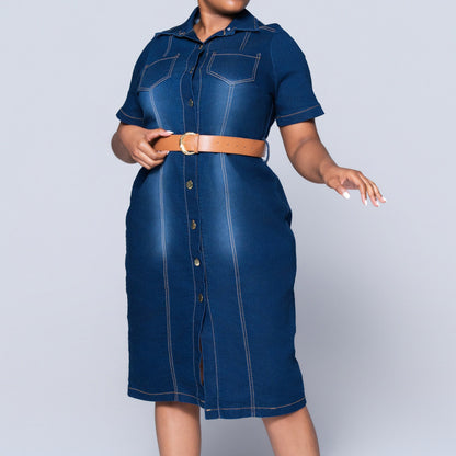 Plus Size Belt Edit Panel Denim Dress