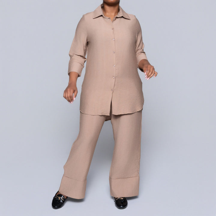 Plus Size Mocca Button Down Top