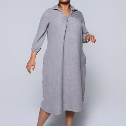 Plus Size Plain Grey Twill Tunic