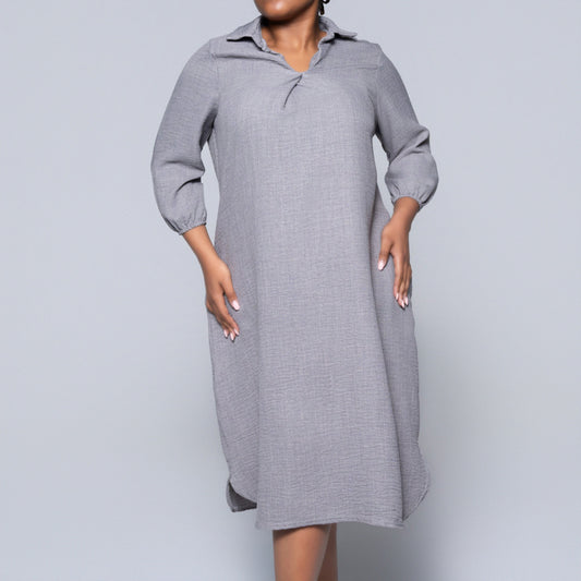 Plus Size Plain Grey Twill Tunic