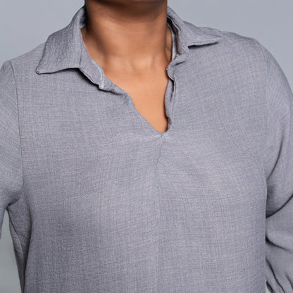 Plus Size Plain Grey Twill Tunic