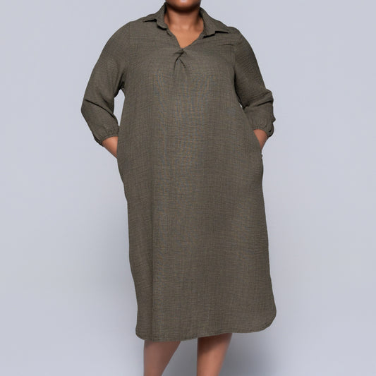 Plus Size Plain Olive Twill Tunic