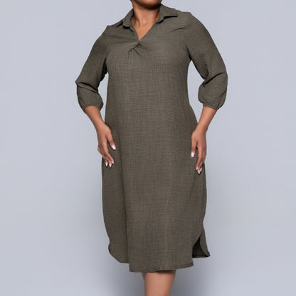 Plus Size Plain Olive Twill Tunic