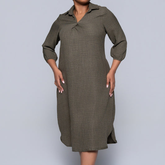 Plus Size Plain Olive Twill Tunic