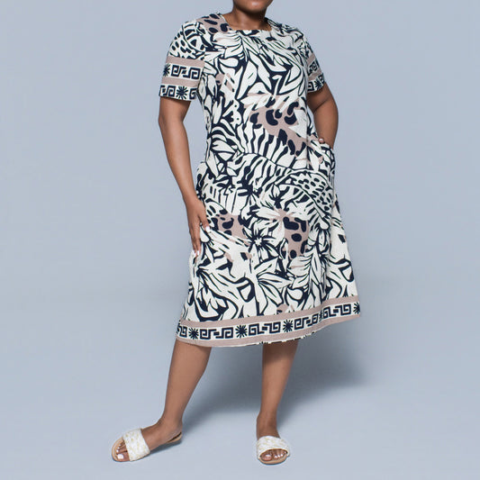 Plus Size Border Print Tunic