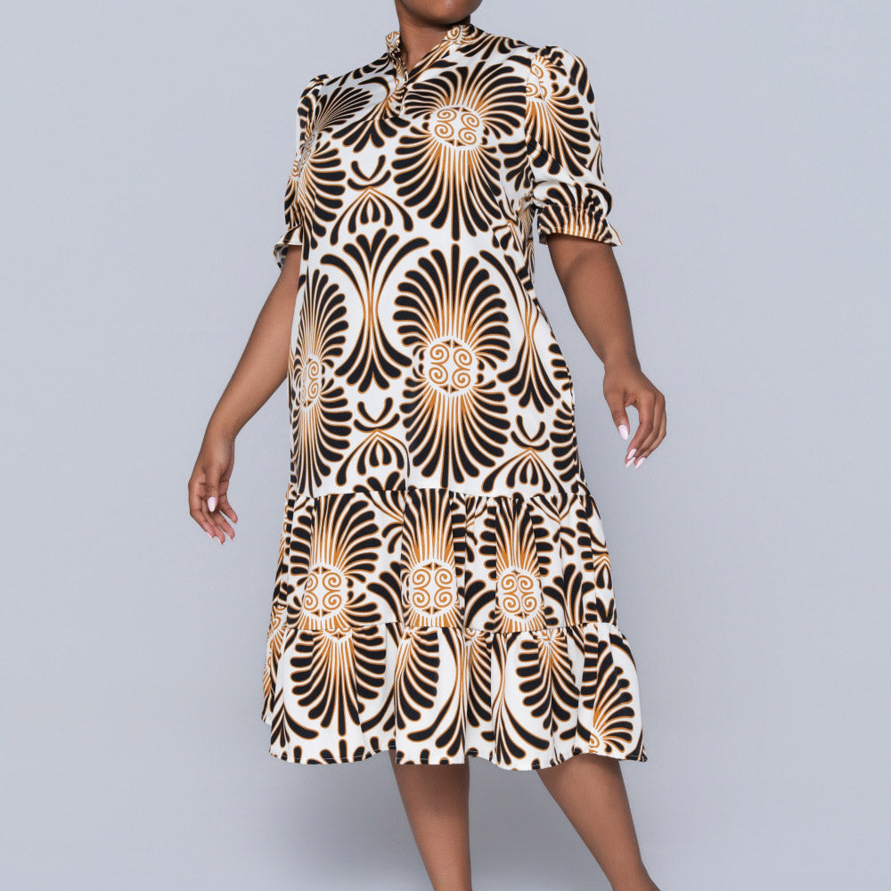 Plus Size Short Sleeve Printed Tunic