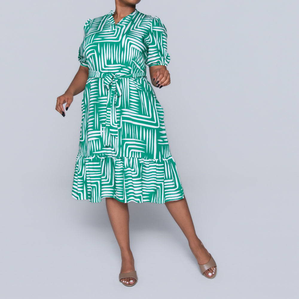 Plus Size Printed Green/White Tiered Tunic