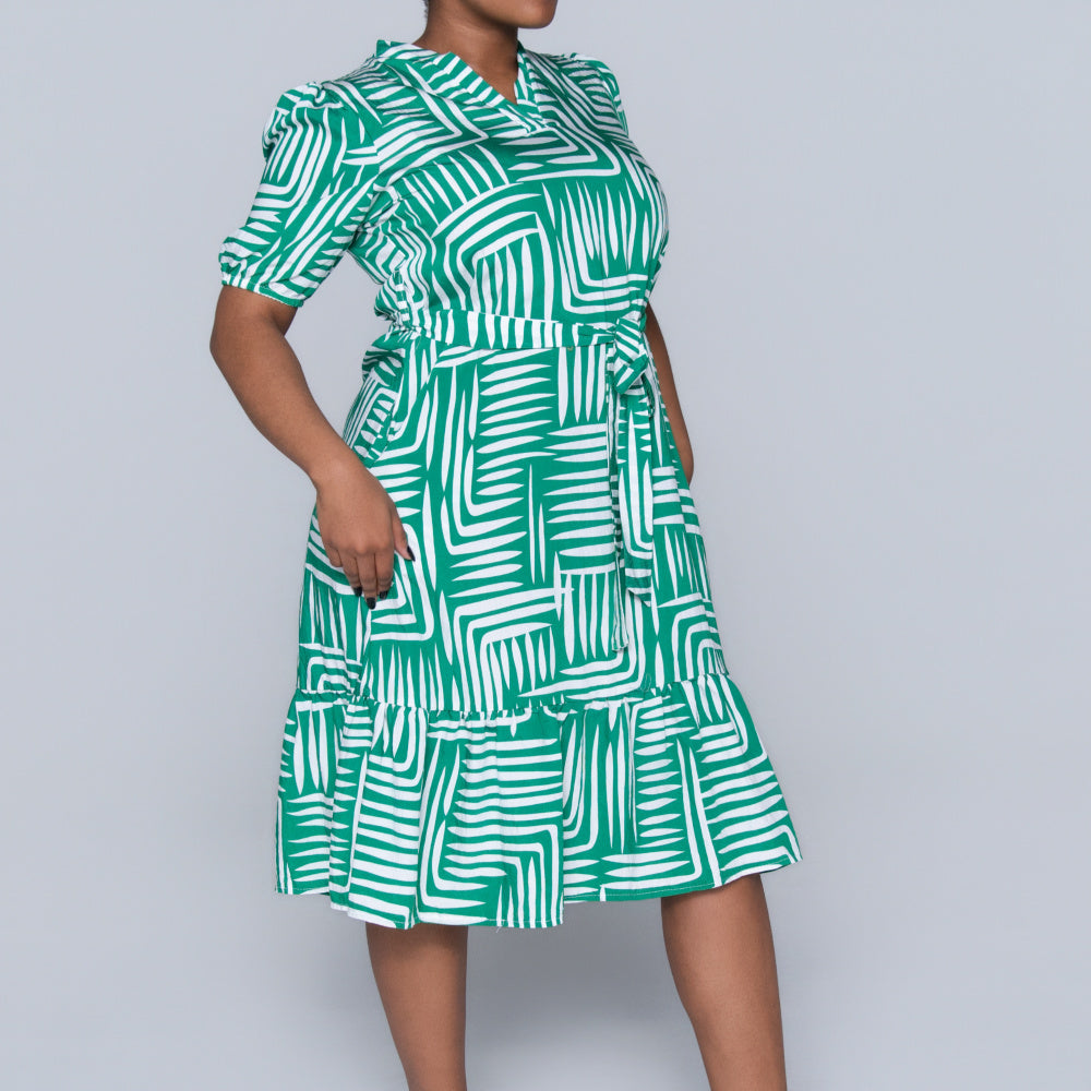 Plus Size Printed Green/White Tiered Tunic