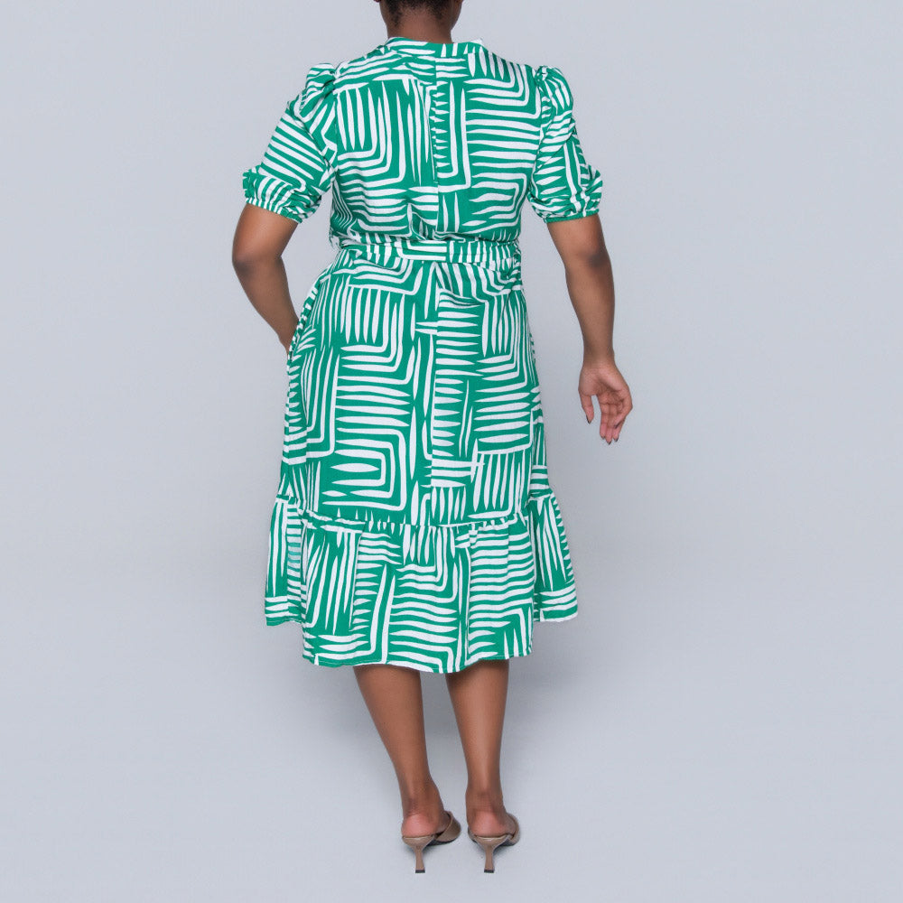 Plus Size Printed Green/White Tiered Tunic