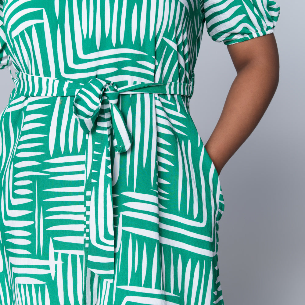 Plus Size Printed Green/White Tiered Tunic