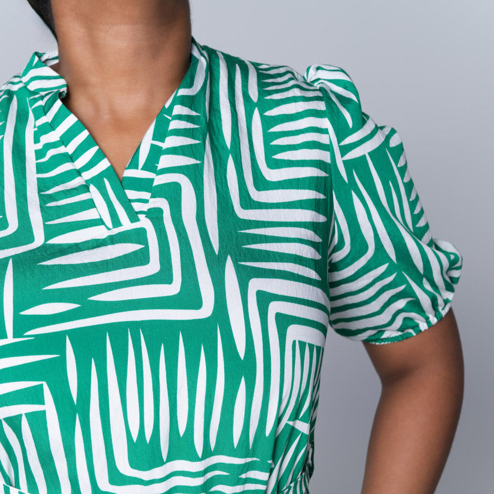 Plus Size Printed Green/White Tiered Tunic