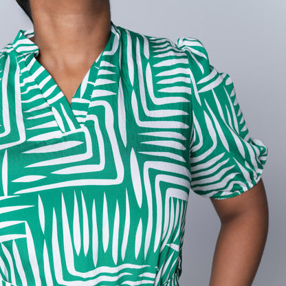 Plus Size Printed Green/White Tiered Tunic