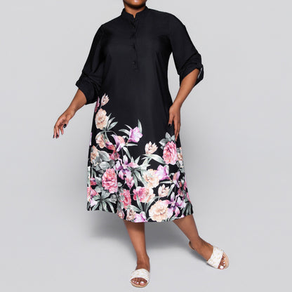 Black Plus Size Floral Print Summer Tunic
