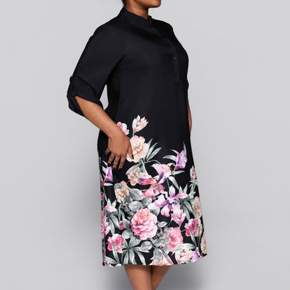 Black Plus Size Floral Print Summer Tunic