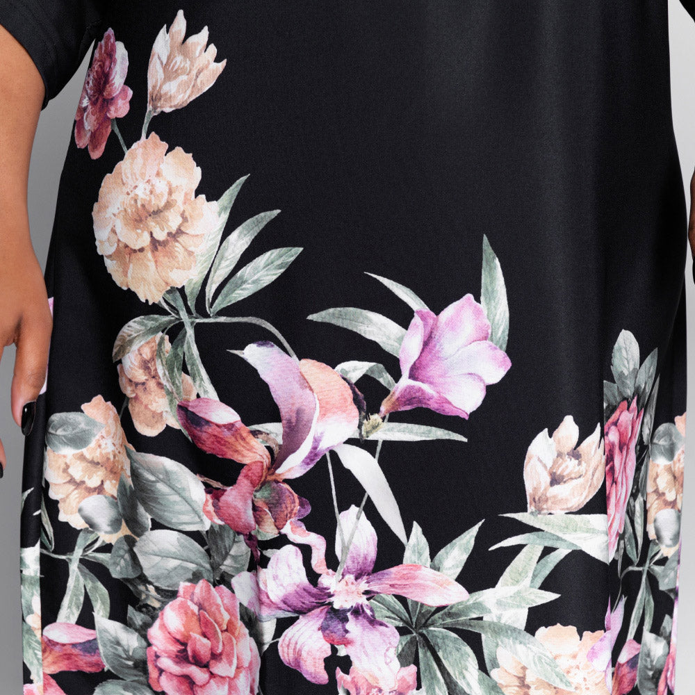 Black Plus Size Floral Print Summer Tunic