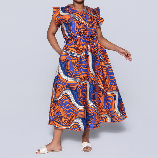 Plus Size Orange Ethnic Print Dress