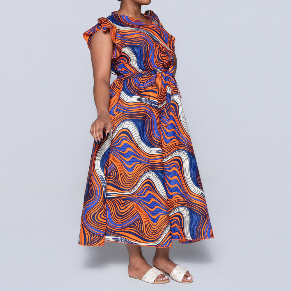 Plus Size Orange Ethnic Print Dress