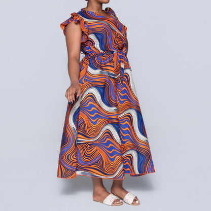 Plus Size Orange Ethnic Print Dress