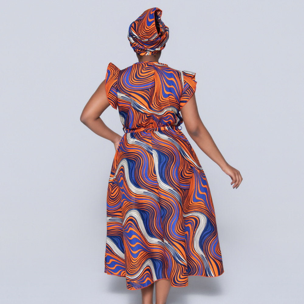 Plus Size Orange Ethnic Print Dress