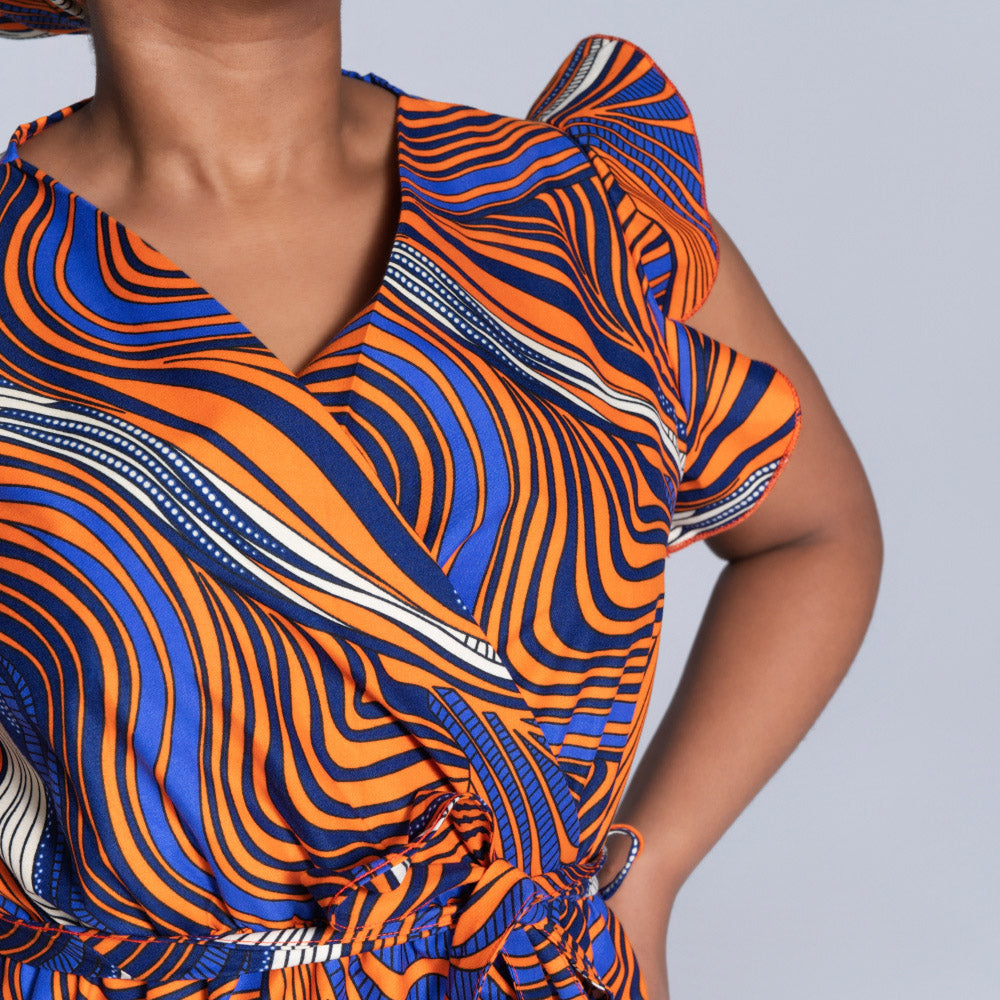 Plus Size Orange Ethnic Print Dress