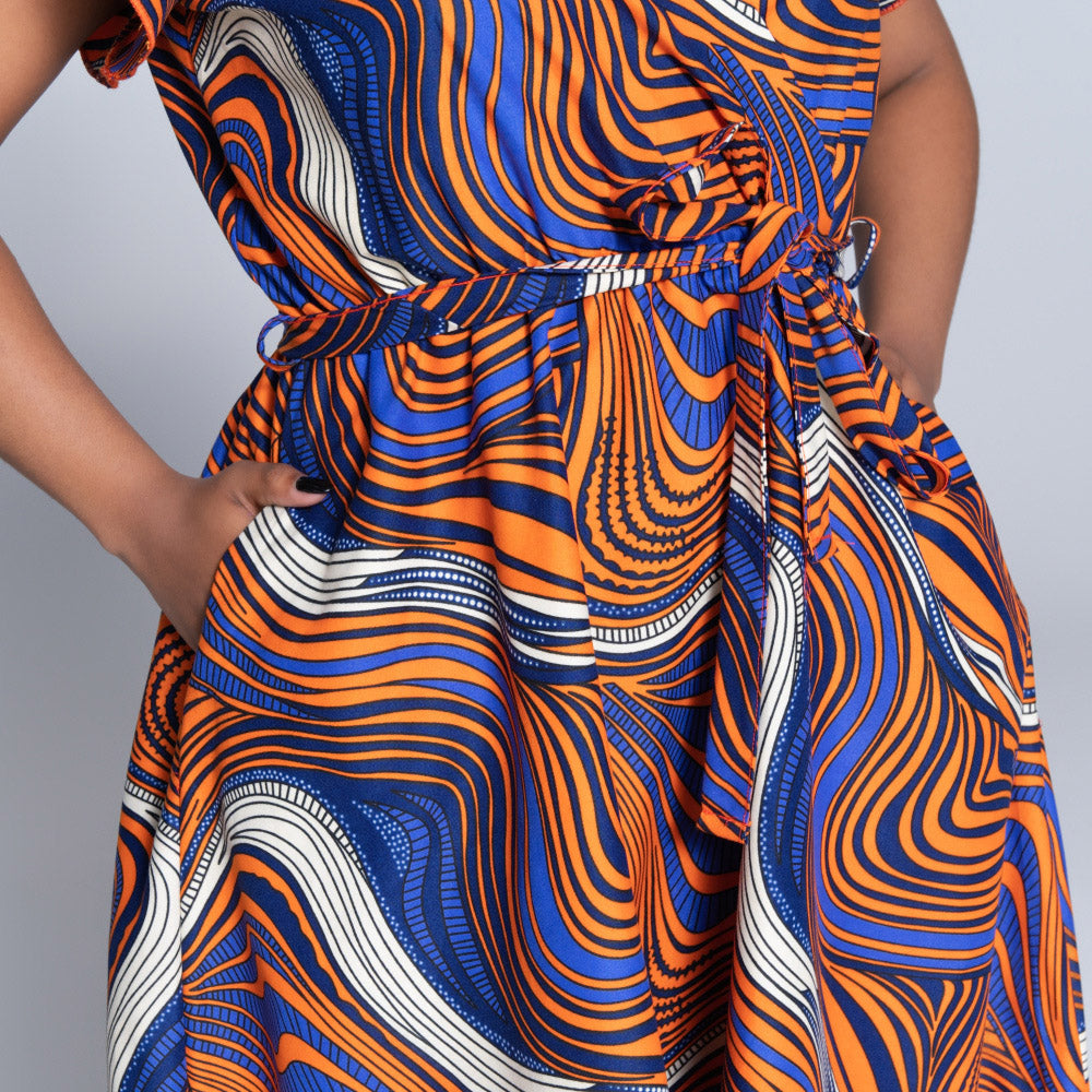 Plus Size Orange Ethnic Print Dress