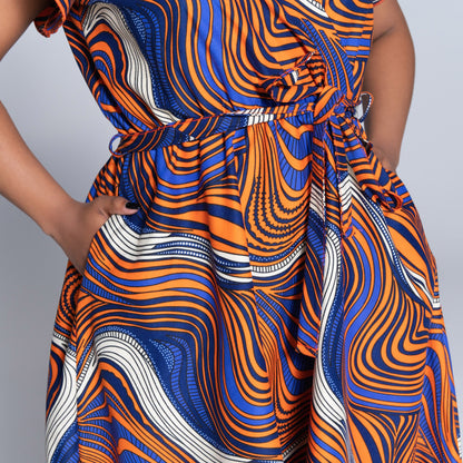 Plus Size Orange Ethnic Print Dress