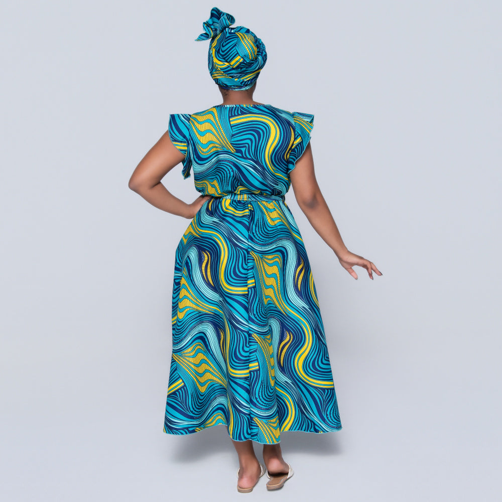 Plus Size Teal Ethnic Print Dress