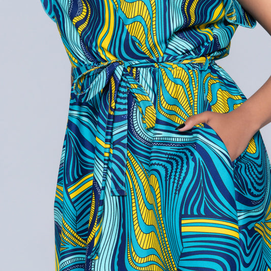 Plus Size Teal Ethnic Print Dress