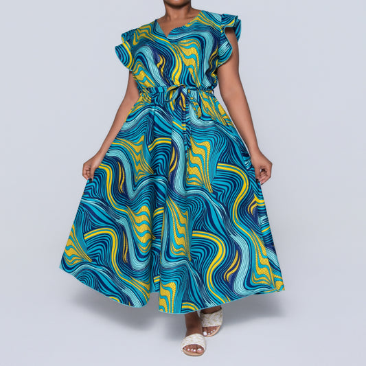Plus Size Teal Ethnic Print Dress