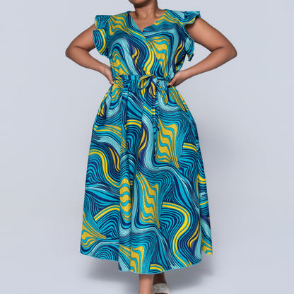 Plus Size Teal Ethnic Print Dress