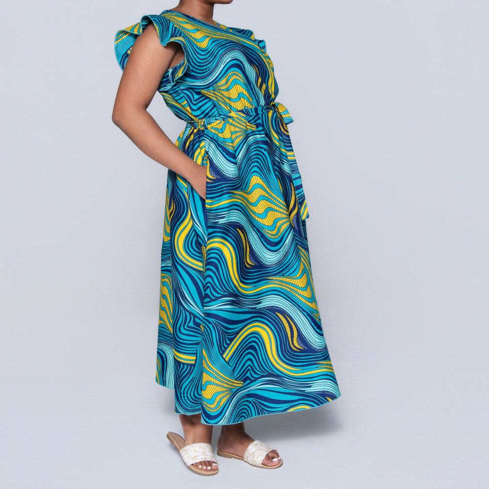Plus Size Teal Ethnic Print Dress