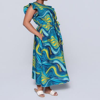 Plus Size Teal Ethnic Print Dress