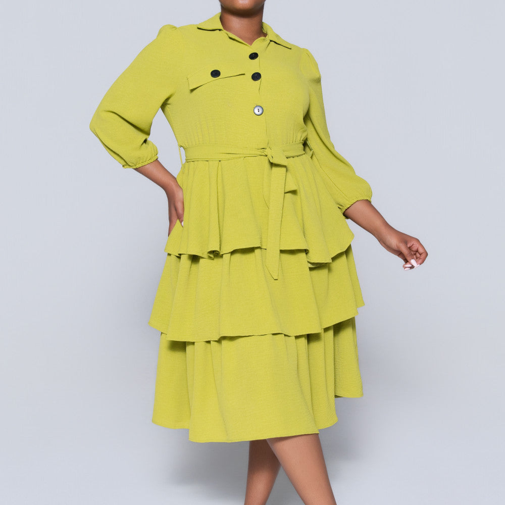 Plus Size Tie-Belt Tiered Tunic