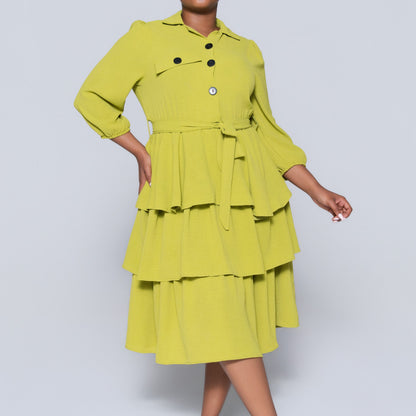 Plus Size Tie-Belt Tiered Tunic