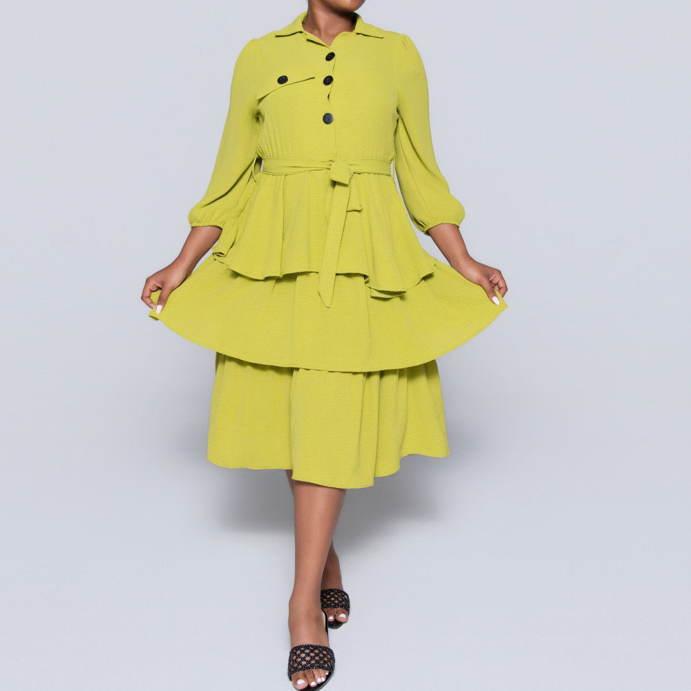 Plus Size Tie-Belt Tiered Tunic