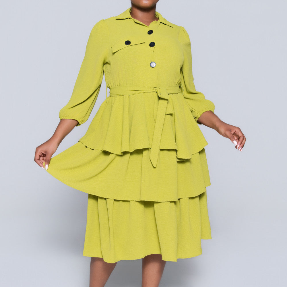 Plus Size Tie-Belt Tiered Tunic