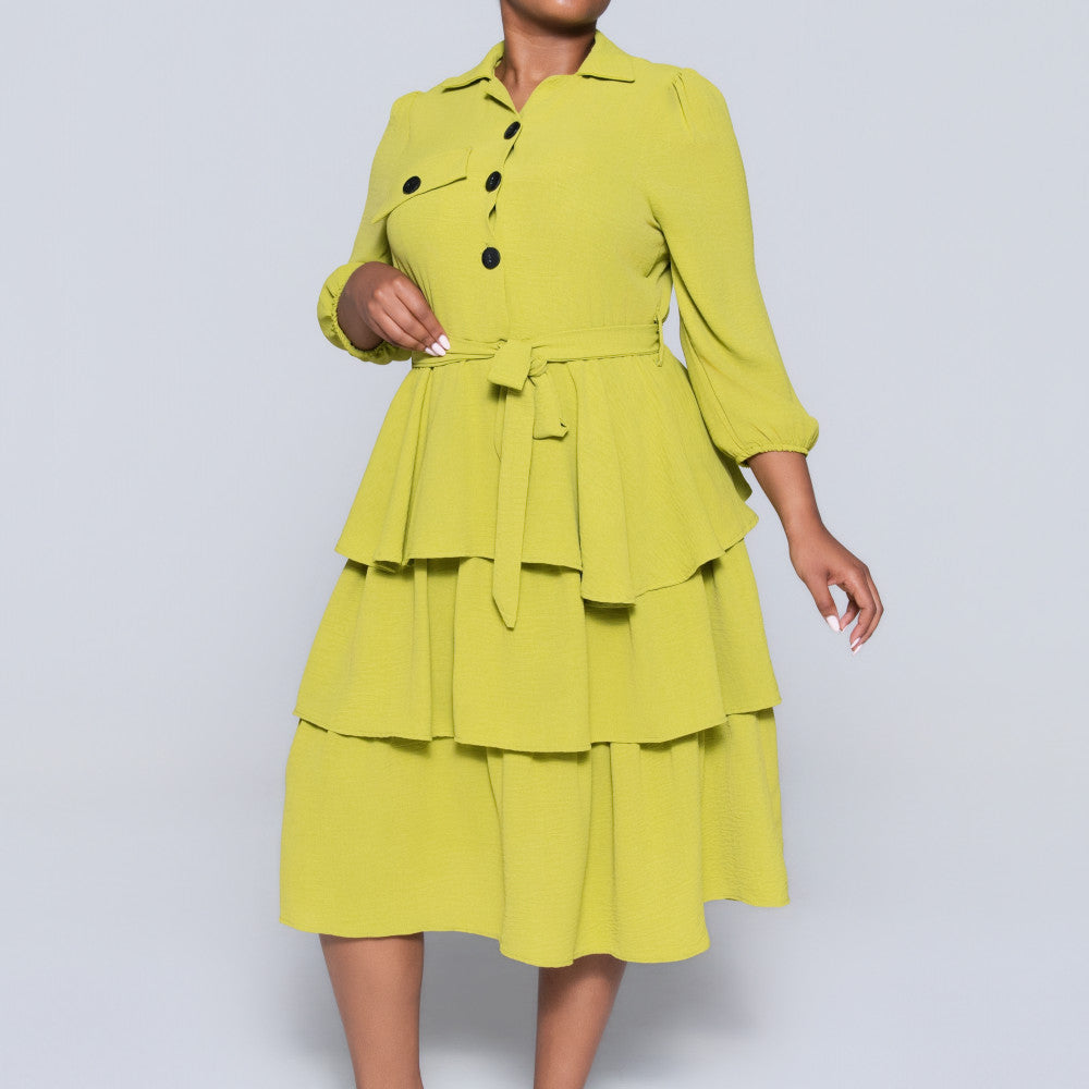 Plus Size Tie-Belt Tiered Tunic