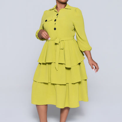 Plus Size Tie-Belt Tiered Tunic