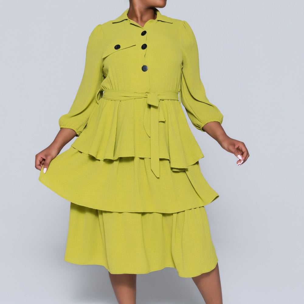 Plus Size Tie-Belt Tiered Tunic