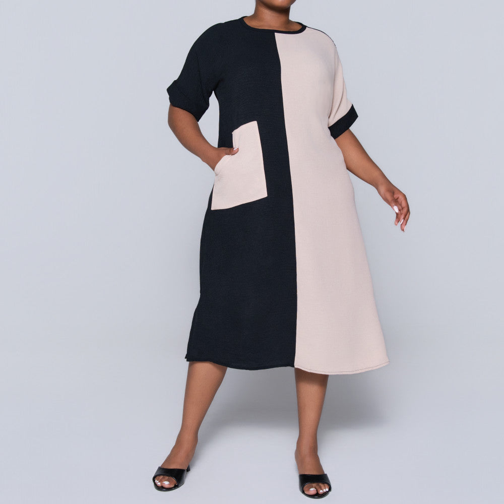 Plus Size Short Sleeve Colour Block Tunic