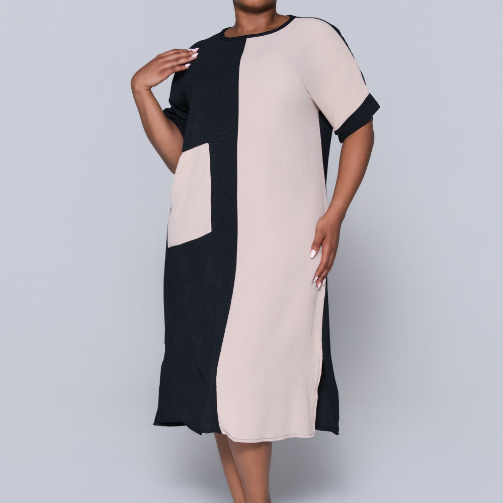 Plus Size Short Sleeve Colour Block Tunic