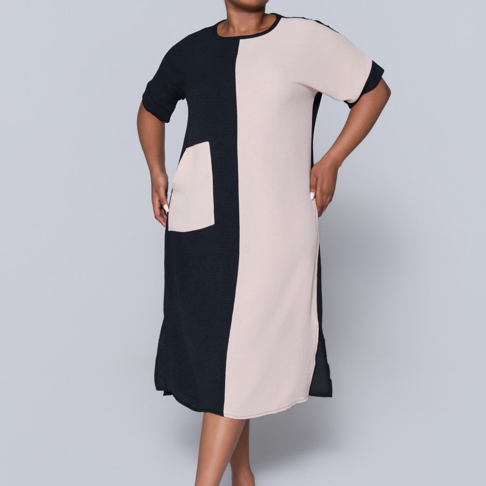 Plus Size Short Sleeve Colour Block Tunic