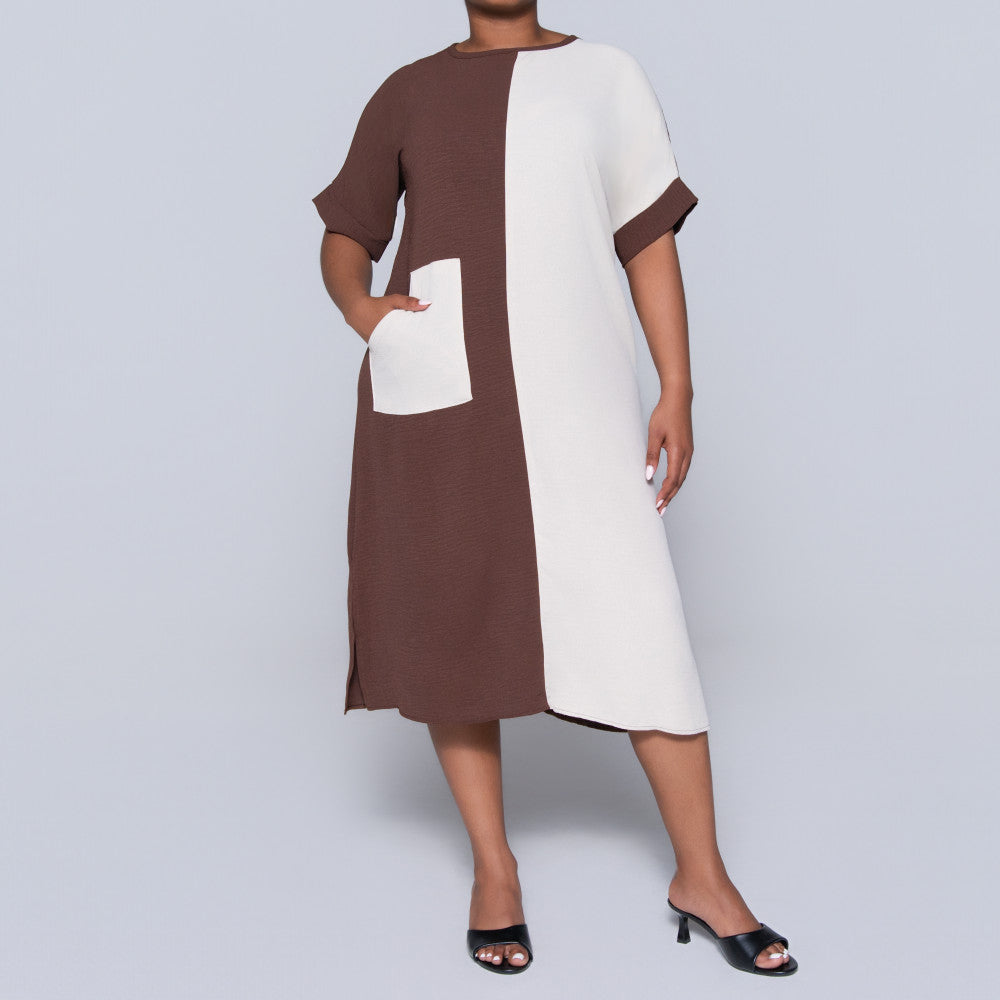 Plus Size Short Sleeve Colour Block Tunic