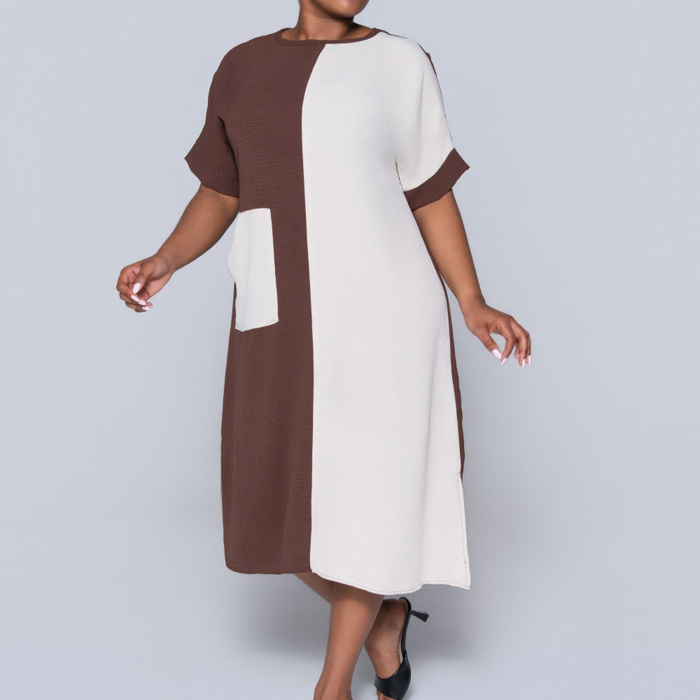 Plus Size Short Sleeve Colour Block Tunic