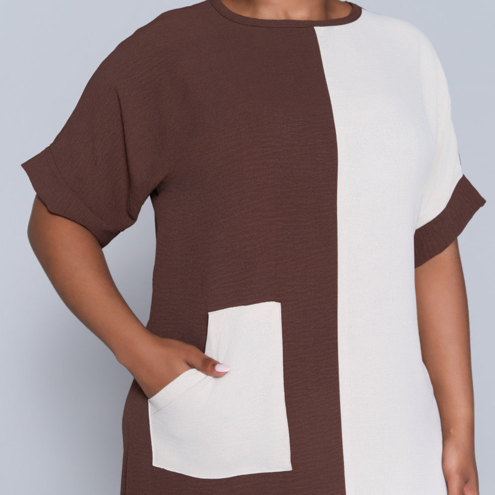 Plus Size Short Sleeve Colour Block Tunic