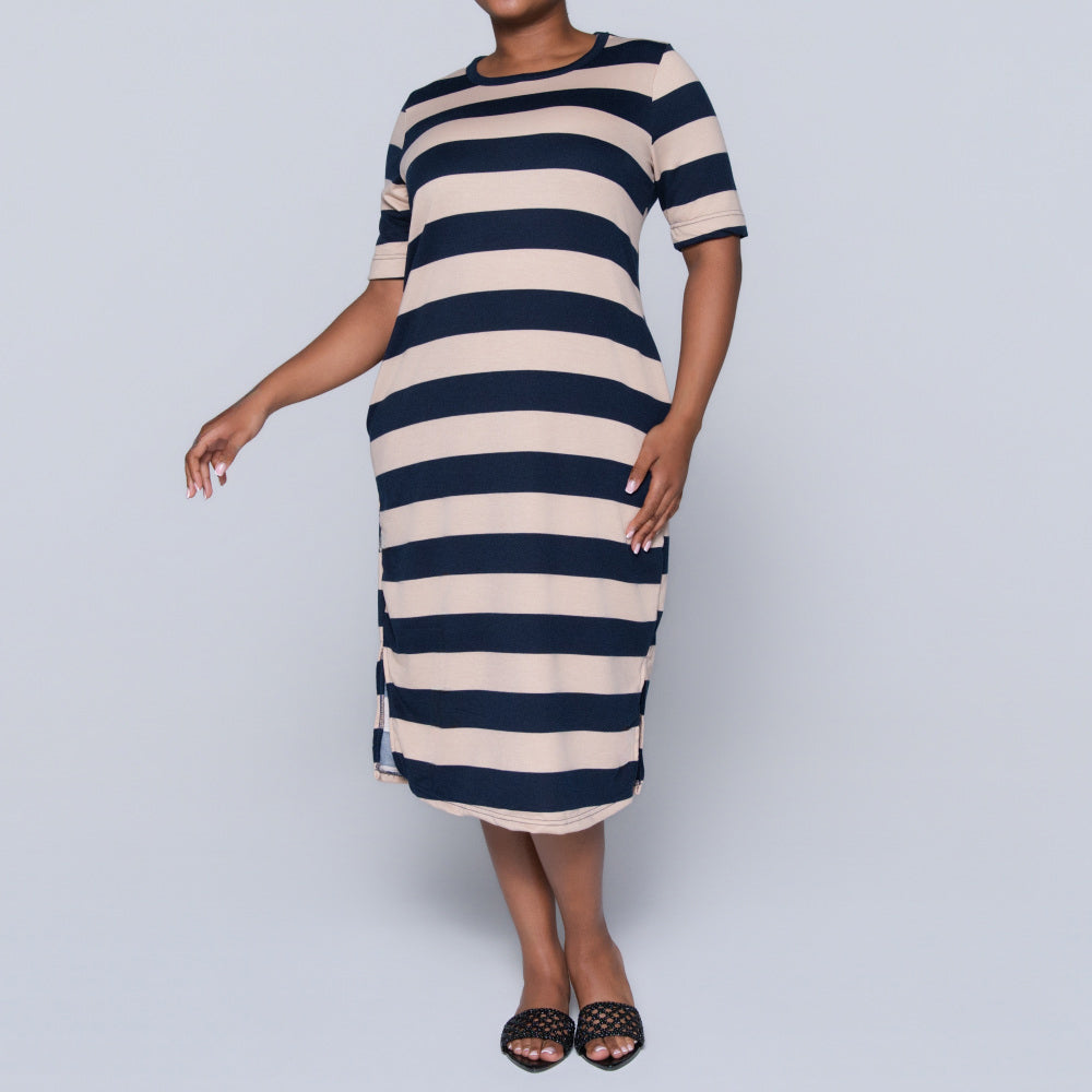 Plus Size Printed Pocket Edit Striped Tunic