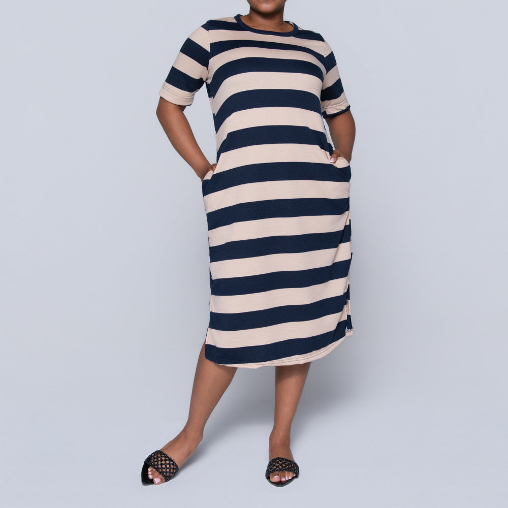 Plus Size Printed Pocket Edit Striped Tunic