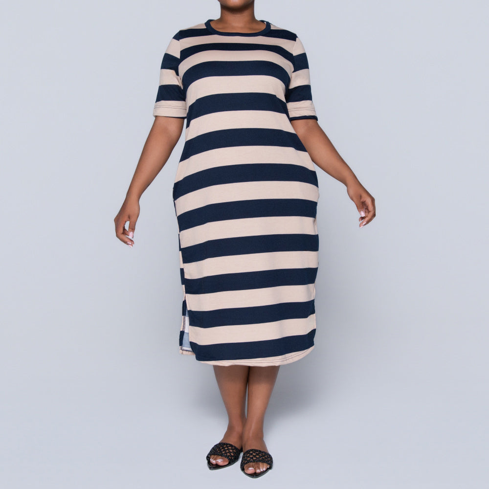 Plus Size Printed Pocket Edit Striped Tunic